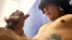 shaggy Hair Latino teen With Tattoos Jerks Off His large dark cock
